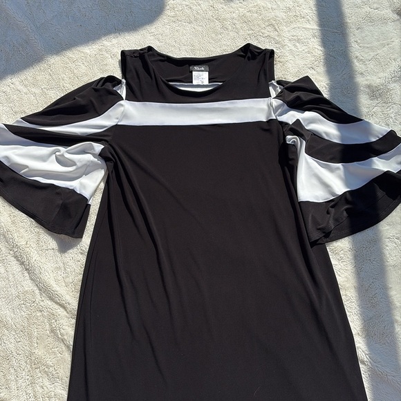 Bali Black & White Striped Long Sleeve Dress Minimalist Mod Y2K Style Size 16 - Picture 2 of 7